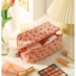 Cherry Embroidery Travel Makeup Bag – Large Capacity & Elegant Design