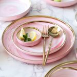 3PCS Pink Marble Ceramic Dinnerware Set – Plates and Bowl with Gold Rim - Image 4