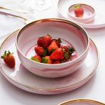 3PCS Pink Marble Ceramic Dinnerware Set – Plates and Bowl with Gold Rim