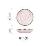 3PCS Pink Marble Ceramic Dinnerware Set – Plates and Bowl with Gold Rim - Image 7