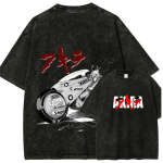 Vintage Akira Graphic T-Shirt - 90s Retro Anime Washed Grey Shirt - Japanese Manga Aesthetic Tee