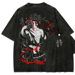 Six Eyes Demon Samurai Anime Washed T-Shirt, Dark Anime Streetwear Graphic