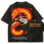 Rengoku Demon Slayer Anime Washed T-Shirt Flame Hashira Vintage Graphic Tee