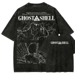Ghost In The Shell Anime Vintage Washed T-Shirt, Cyberpunk Motoko Graphic Tee