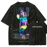 Ghost In The Shell Anime Vintage Washed T-Shirt, Cyberpunk Neon Anime Graphic Tee