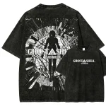 Ghost In The Shell Anime Vintage Washed T-Shirt, Cyberpunk Motoko Anime Graphic Tee