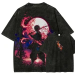 Demon Slayer Samurai Anime Washed T-Shirt – Moon Katana Graphic Tee