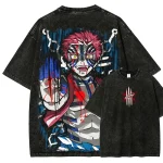 Akaza Demon Slayer Anime Washed T-Shirt Kimetsu No Yaiba Vintage Graphic Tee