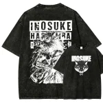 Inosuke Hashibira Demon Slayer Anime Washed T-Shirt Vintage Kimetsu No Yaiba Boar Mask Tee