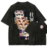 Hashira Eyes Demon Slayer Anime Washed T-Shirt Kimetsu No Yaiba Vintage Tee