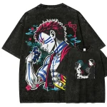 Akaza Demon Slayer Vintage Washed T-Shirt Anime Streetwear Graphic Tee