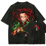 Tanjiro Kamado Demon Slayer Anime Washed T-Shirt Kimetsu No Yaiba Vintage Graphic Tee