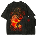Anime Dragon Warrior Washed T-Shirt – Japanese Dragon Fire Graphic Tee