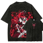 Hazbin Hotel Anime Vintage Washed T-Shirt, Alastor Charlie Heart Graphic Tee
