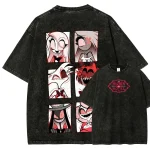 Hazbin Hotel Anime Vintage Washed T-Shirt, Cartoon Character Panel Graphic Tee