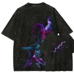 Ghost In The Shell Anime Vintage Washed T-Shirt Cyberpunk Glitch Graphic Tee