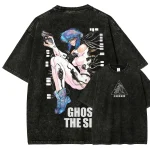 Ghost In The Shell Anime Vintage Washed T-Shirt, Motoko Kusanagi Cyberpunk Graphic Tee