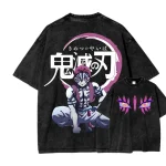 Akaza Demon Slayer Vintage Washed T-Shirt, Upper Moon Demon Anime Graphic Tee