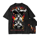 Rengoku Demon Slayer Vintage Washed T-Shirt, Set Your Heart Ablaze Anime Graphic Tee