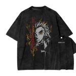 Kyojuro Rengoku Demon Slayer Anime Washed T-Shirt Vintage Graphic Tee
