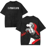Evangelion Asuka Langley Washed Anime T-Shirt – Streetwear Manga Tee, Oversized Anime T-Shirt