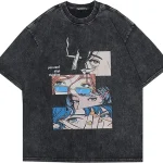 Anime Aesthetic Eyes Vintage Washed Oversized Anime Harajuku Streetwear Graphic T-Shirt