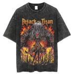 Attack On Titan Acid Washed Oversized Vintage Anime Graphic T-Shirt