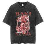 Baki Hanma Anime Vintage Washed Oversized Harajuku Streetwear Graphic T-Shirt