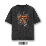 Bangla Typography Acid Wash Oversized Anime Washed T-Shirt Vintage Streetwear Graphic Tee