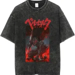 Berserk Guts Black Swordsman Vintage Washed Oversized Anime Graphic Streetwear T-Shirt