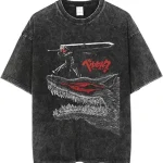 Berserk Guts Dragon Slayer Sword Vintage Washed Oversized Anime Manga Graphic T-Shirt