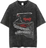 Berserk Guts Dragon Slayer Sword Vintage Washed Oversized Anime Manga Graphic T-Shirt