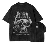 Black Clover Skull Graphic Vintage Washed Anime T-Shirt
