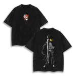 Bleach Ichigo Kurosaki Bankai V2 Hollow Power Anime Vintage Washed T-Shirt Manga Graphic Tee Oversized