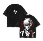 Bleach Ichigo Kurosaki Bankai Zangetsu Anime Vintage Washed T-Shirt Soul Reaper Manga Graphic Tee Oversized
