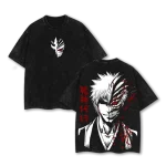 Bleach Ichigo Kurosaki Bankai Zangetsu Anime Vintage Washed T-Shirt Soul Reaper Manga Graphic Tee Oversized