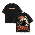 Bleach Ichigo Kurosaki Rage Bankai Hollow Power Anime Vintage Style Washed T-Shirt Manga Graphic Tee Oversized