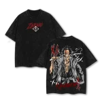 Bleach Kenpachi Zaraki Soul Reaper Captain Anime Vintage Style Washed T-Shirt Manga Graphic Tee Oversized