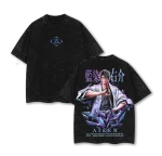 Bleach Sosuke Aizen Kyoka Suigetsu Anime Vintage Acid Washed T-Shirt Japanese Manga Graphic Tee Oversized