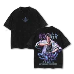 Bleach Sosuke Aizen Kyoka Suigetsu Anime Vintage Acid Washed T-Shirt Japanese Manga Graphic Tee Oversized