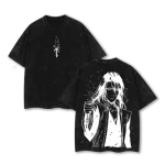 Byakuya Kuchiki Bleach Soul Reaper Anime Vintage Style Washed T-Shirt Senbonzakura Petals Manga Graphic Tee Oversized