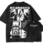 Attack on Titan Washed T-Shirt - Unisex Vintage Anime Graphic Tee - Eren & Colossal Titan Design