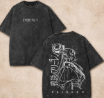 Frieren Anime Inspired Vintage Washed Black Shirt - Retro Elf Fantasy Graphic Tee - Heavyweight Unisex Oversized Manga Streetwear - Gift for Anime Fans