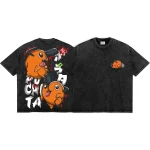 Chainsaw Man Pochita The Chainsaw Pup Vintage Anime Washed Shirt Streetwear Anime 90s Bootleg Style Tee For Men And Women