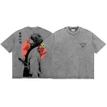 Demon Slayer Zenitsu Agatsuma Vintage Washed Shirt - Anime Heavyweight Oversized Cotton Tee, Japanese Streetwear Manga T-Shirt