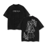 Frieren Beyond Journey’s End Elf Mage Anime Acid Washed Oversized Cotton Anime T-Shirt Graphic Tee