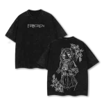 Frieren Beyond Journey’s End Elf Mage Anime Acid Washed Oversized Cotton Anime T-Shirt Graphic Tee