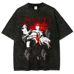 Gachiakuta Anime Vintage Washed T-Shirt Red Hair Manga Character Retro Streetwear Tee