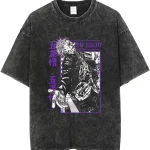 Gojo Satoru Jujutsu Kaisen Vintage Washed Oversized Anime Manga Streetwear Graphic T-Shirt