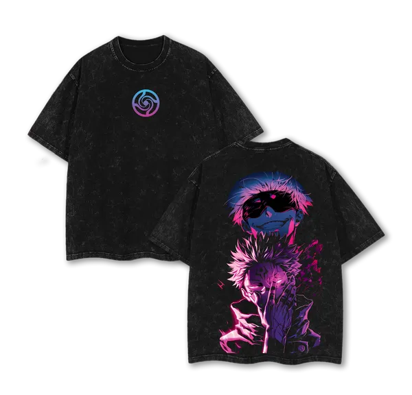 Gojo Satoru Ryomen Sukuna Jujutsu Kaisen Anime Vintage Washed Oversized T-Shirt Strongest Sorcerer Vs King Of Curses Graphic Tee - Image 1